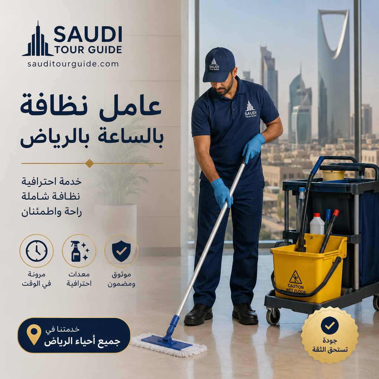 عامل نظافة بالساعة بالرياض