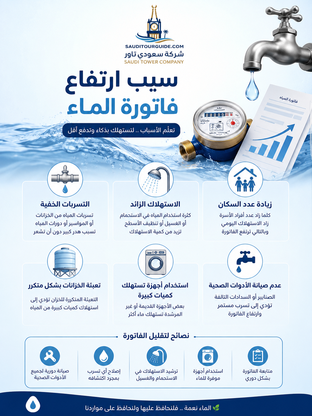 سبب ارتفاع فاتورة الماء