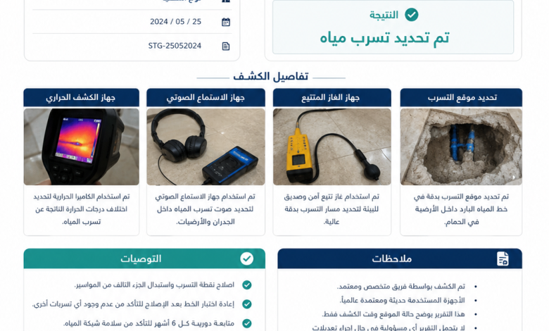 تقرير كشف تسربات المياه
