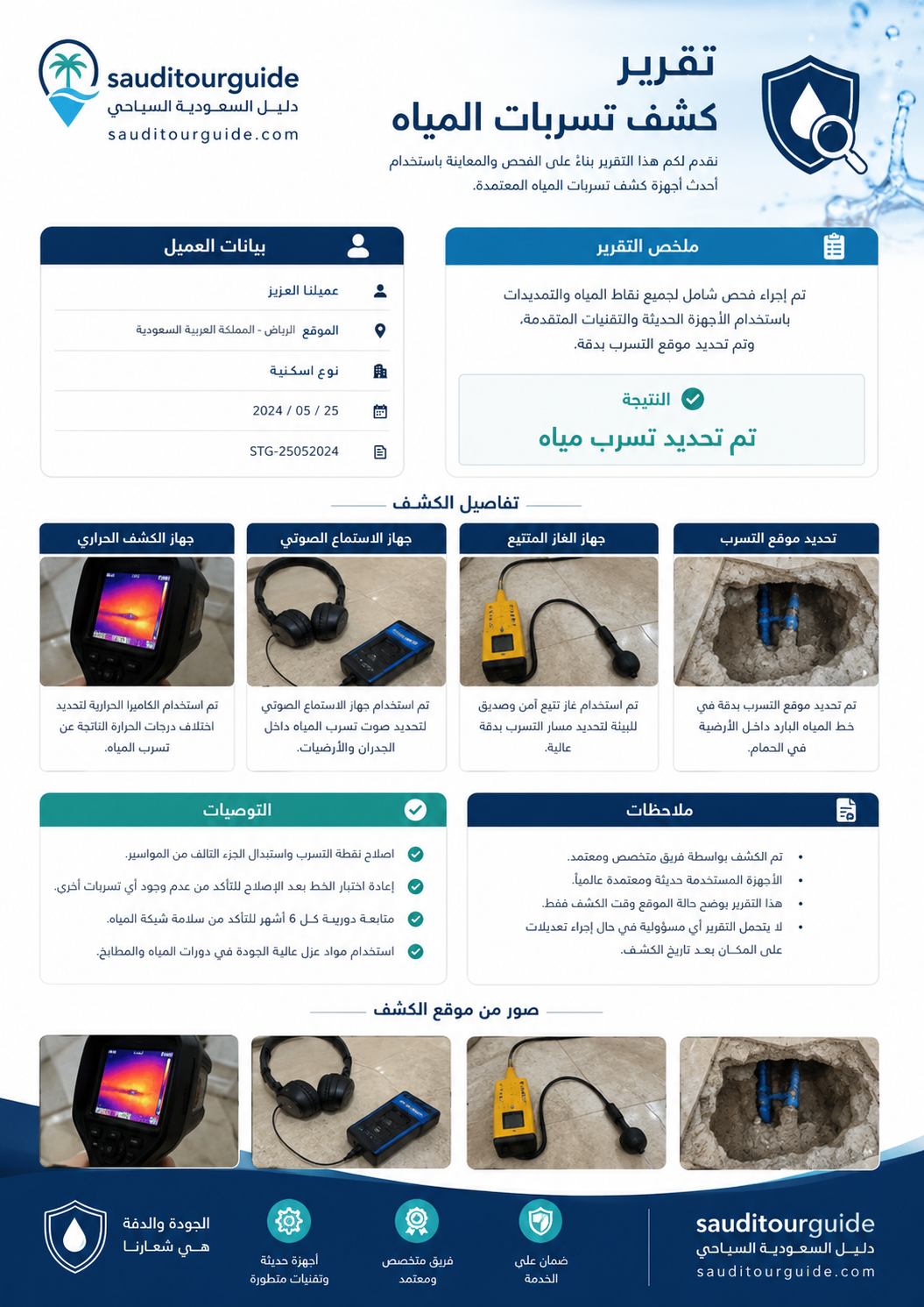 تقرير كشف تسربات المياه