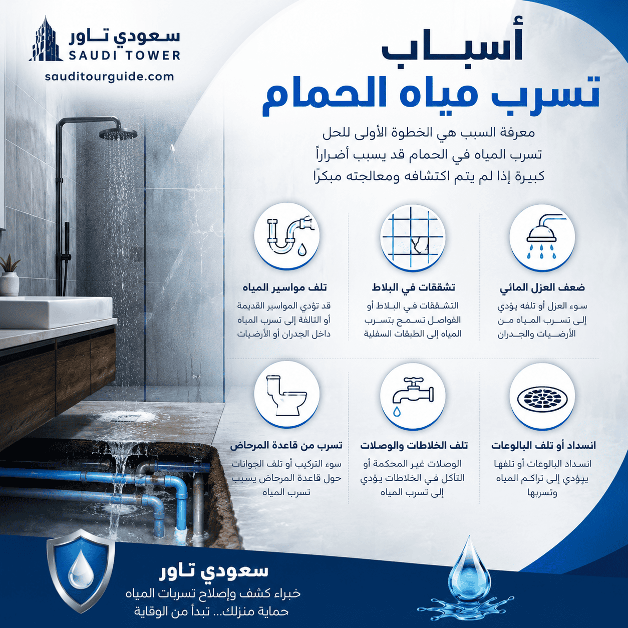اسباب تسرب مياه الحمام