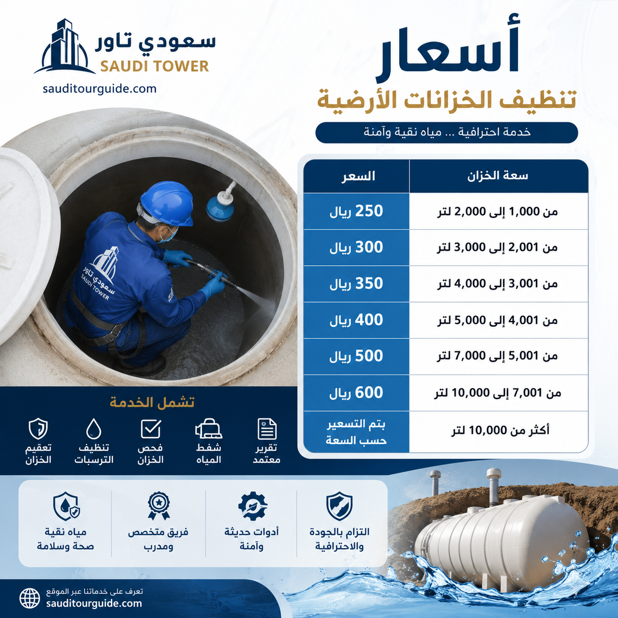 اسعار تنظيف الخزانات الأرضية