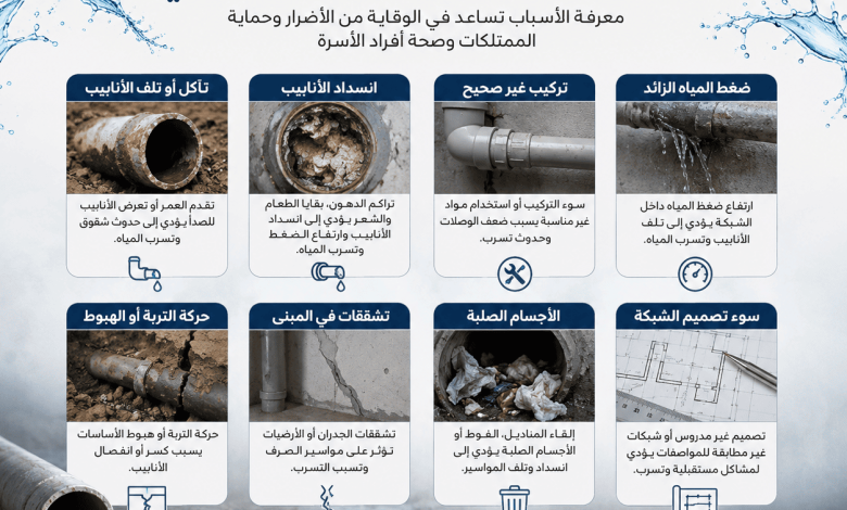 أسباب تسرب مياه الصرف الصحي