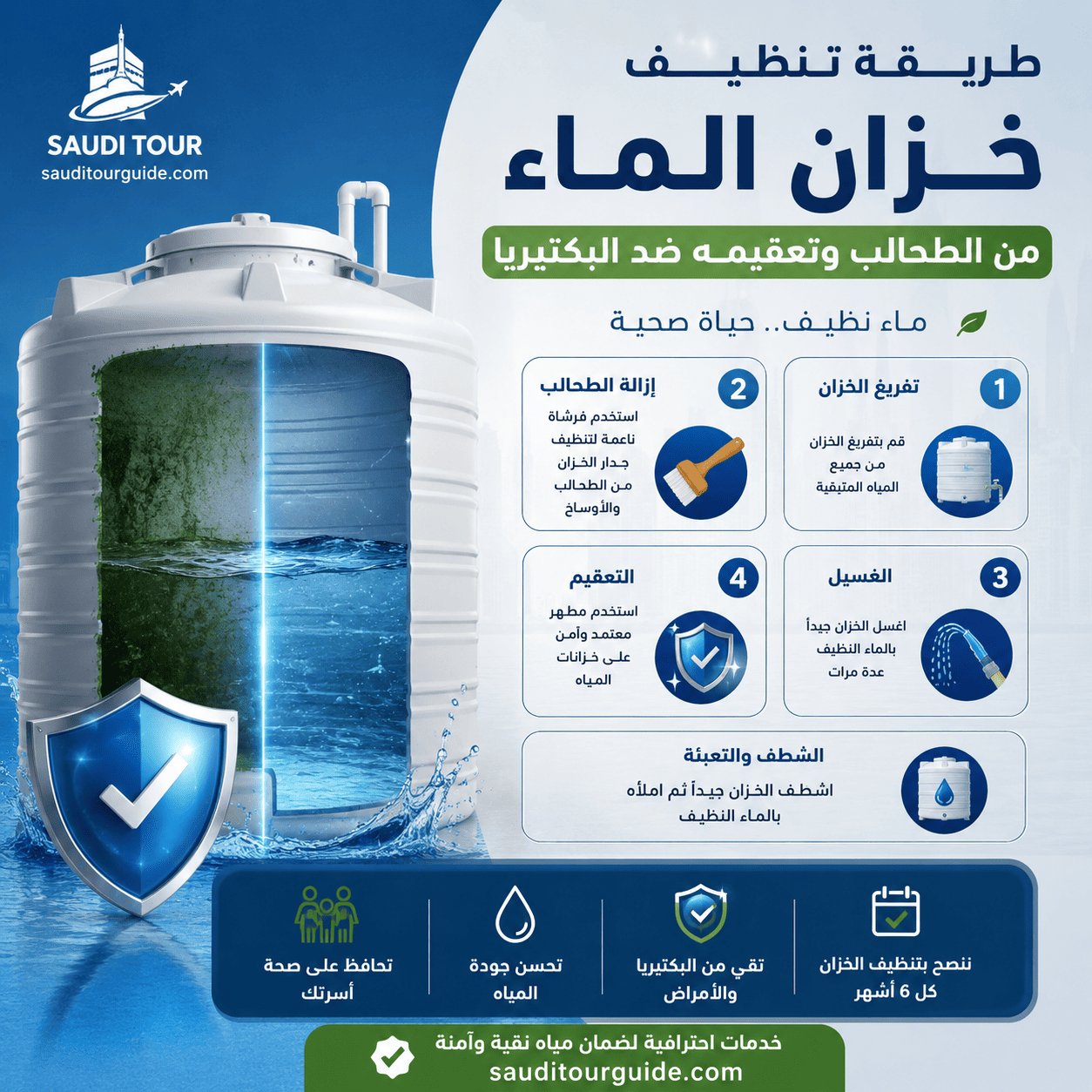 طريقة تنظيف خزان الماء من الطحالب