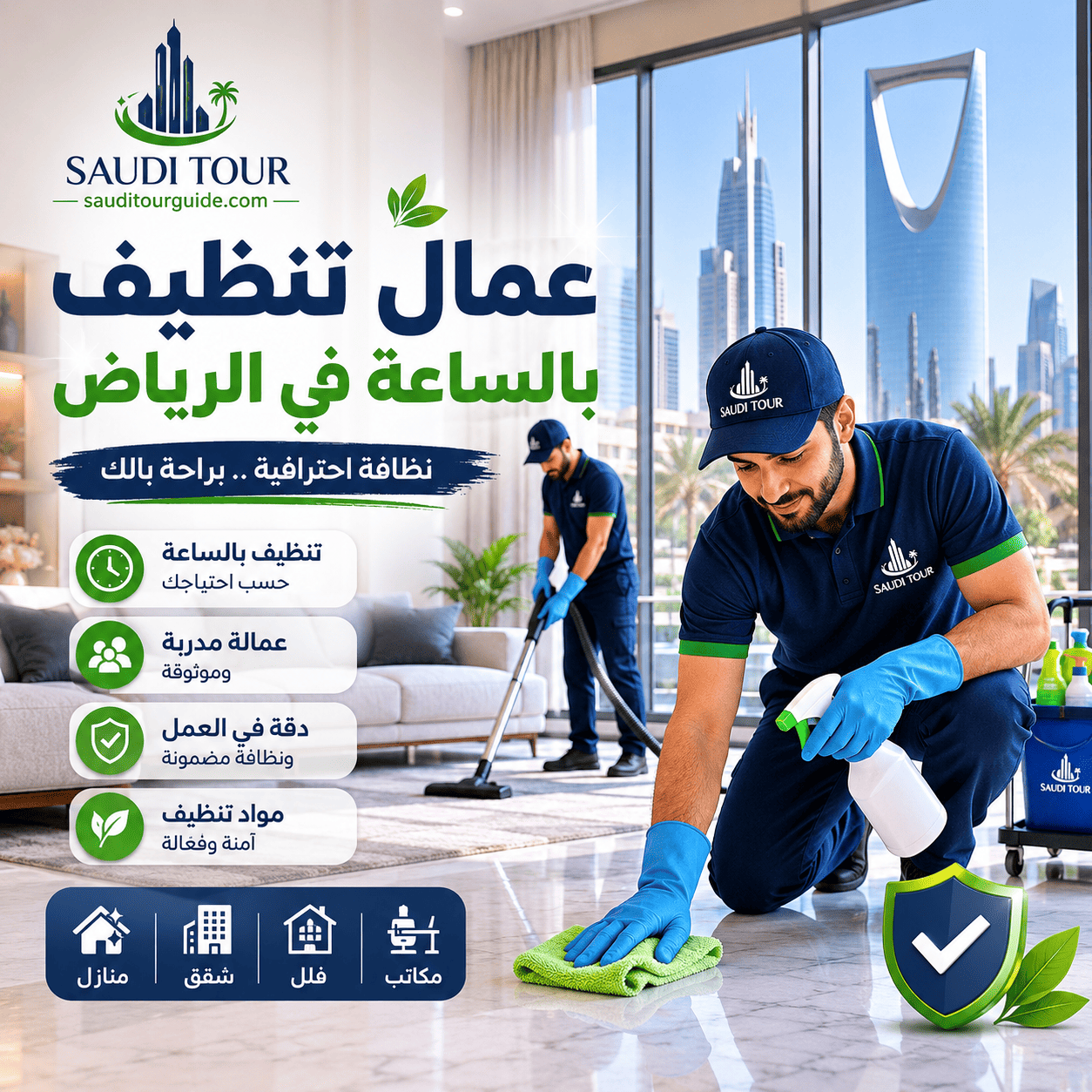 عمال تنظيف بالساعه بالرياض