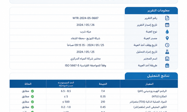 تقرير معتمد لشركة المياه