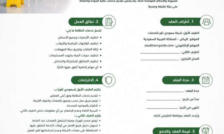 عقد نظافة محل تجاري الرياض