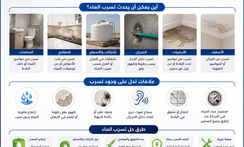 كيف اعرف مكان تسرب الماء