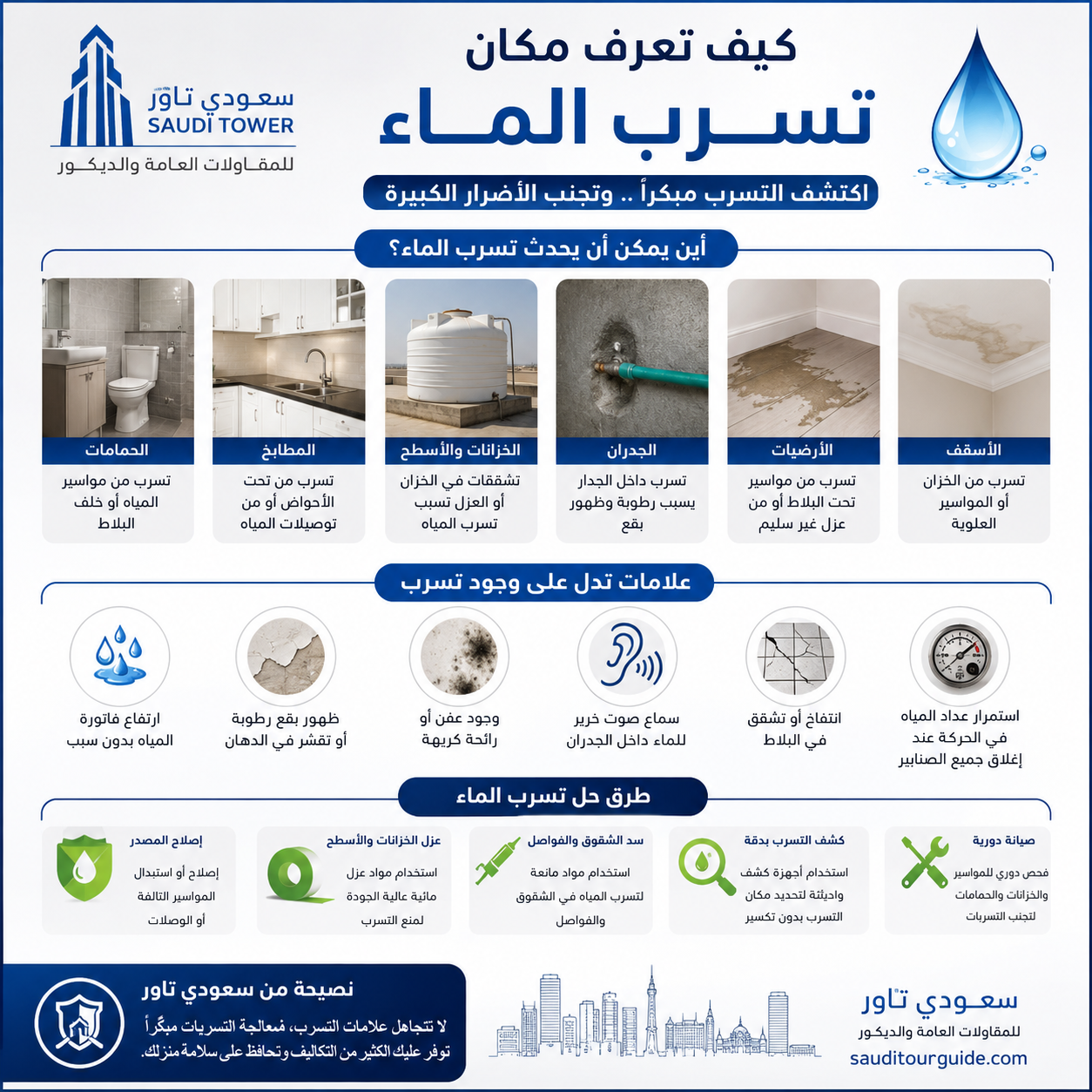 كيف اعرف مكان تسرب الماء