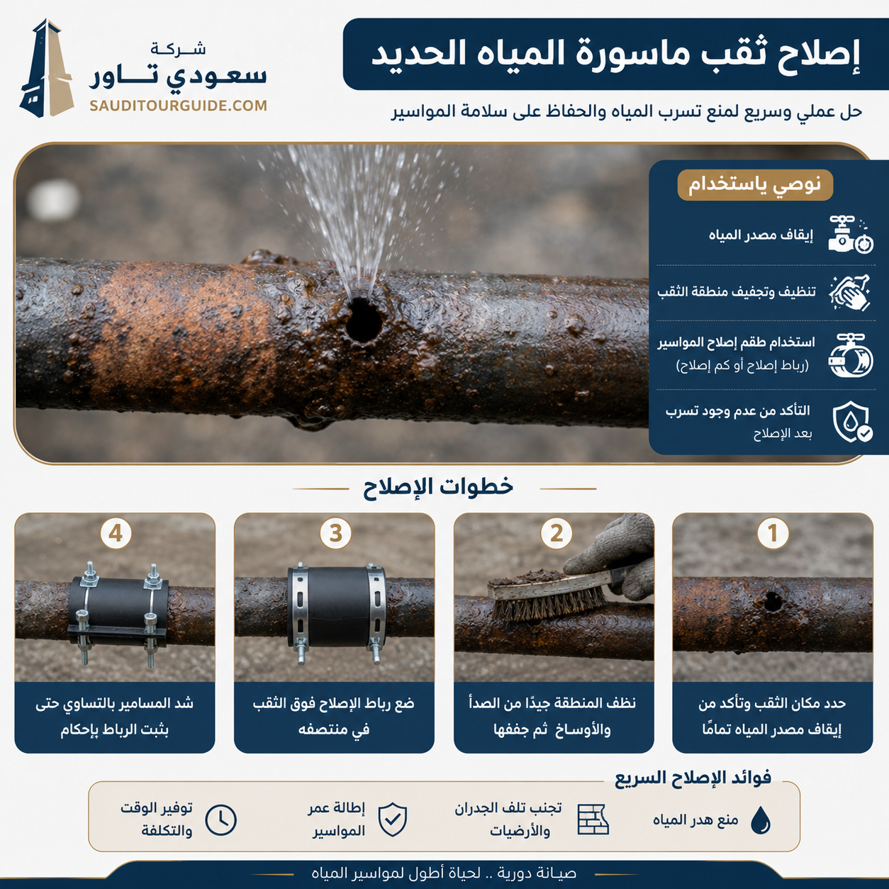 إصلاح ثقب ماسورة المياه الحديد